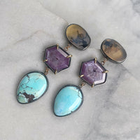 Dendritic Agate, Sapphire and Lavender Turquoise Earrings